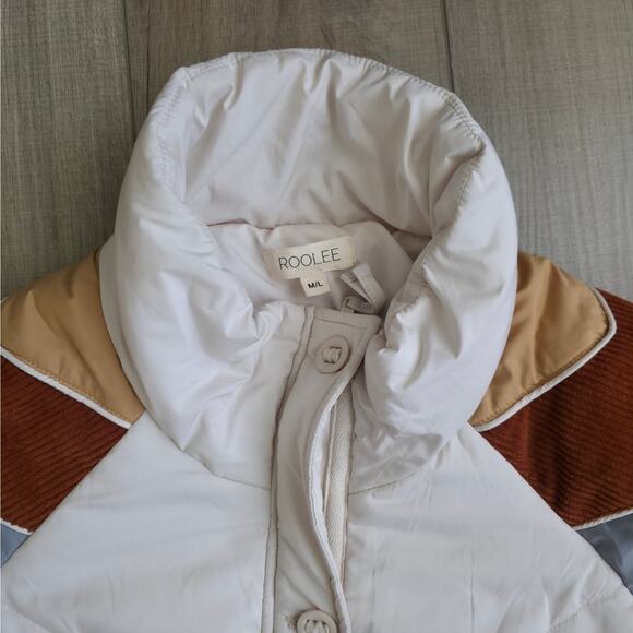 Roolee Dres Puffer Cream Colorblock Mock Neck Full Zip Jacket Women Sz M/L - Picture 6 of 13